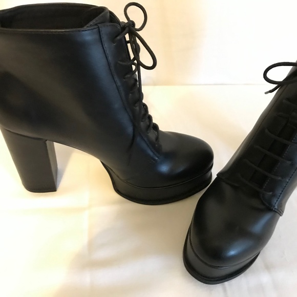 Dividend H&M Black Leather Combat Boots Size 9.5 - Picture 7 of 8